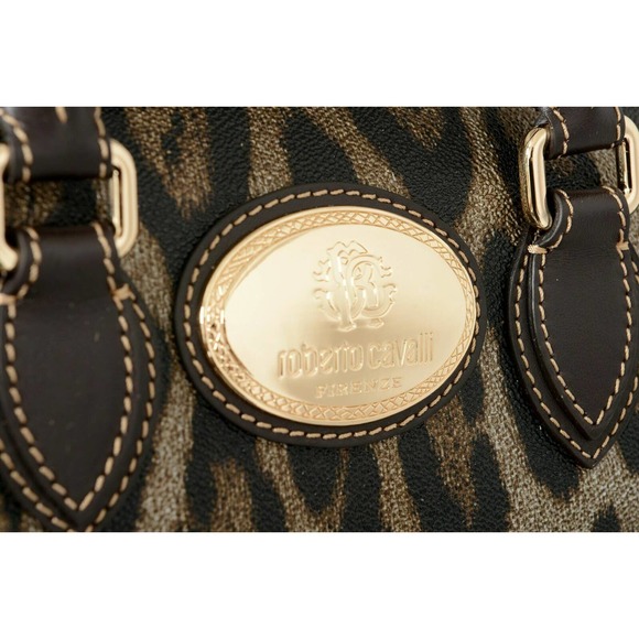 NIB ROBERTO CAVALLI BOWLING MULTI COLOR LEOPARD PRINT COATED CANVAS ZIPPER BAG - Picture 8 of 12